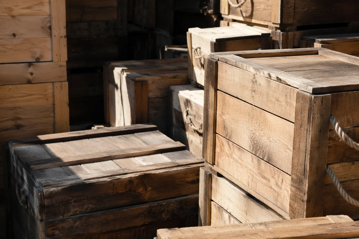 Rustic Warehouse Shipping Crates Close-Up