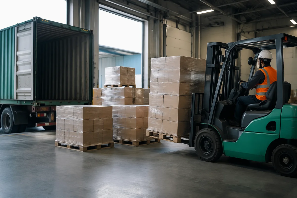 Warehouse Logistics with Forklift and Shipping Boxes
