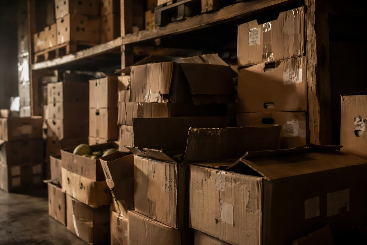 Cluttered Warehouse Corner with Shipping Boxes