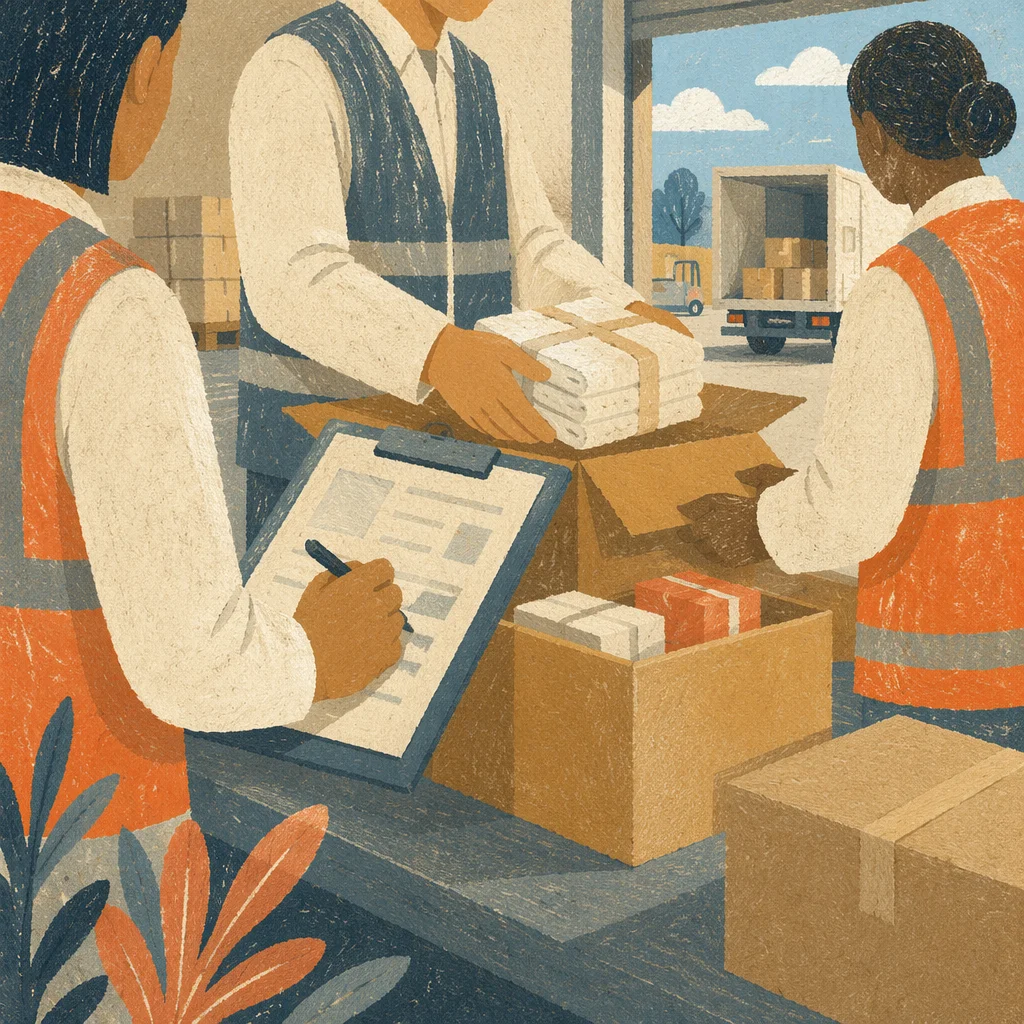 Warehouse Workers Checking Inventory at Loading Dock