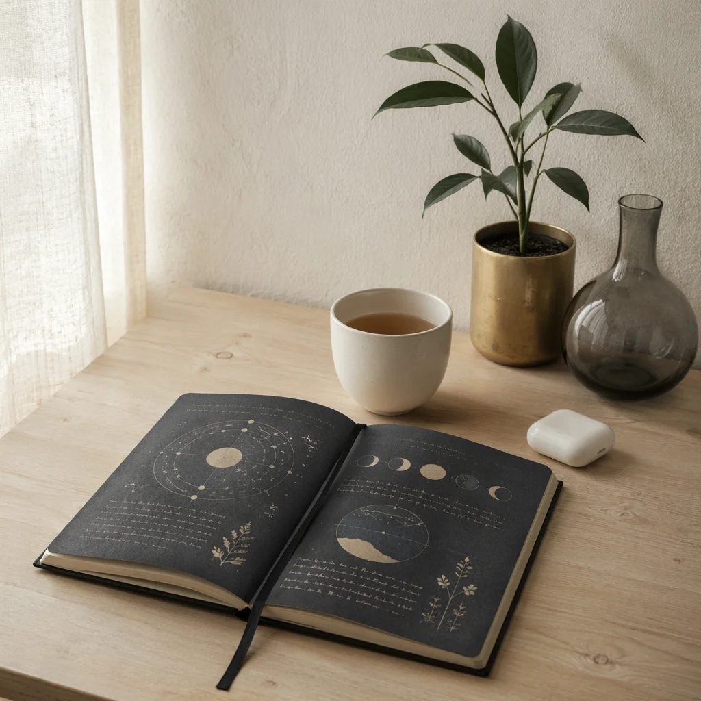 Minimal Zen Desk with Tea and Journal