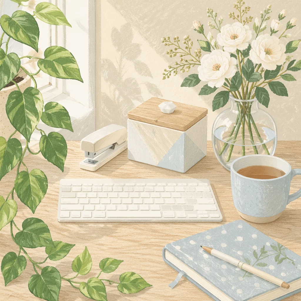Minimal Zen Desk with Tea and Journal