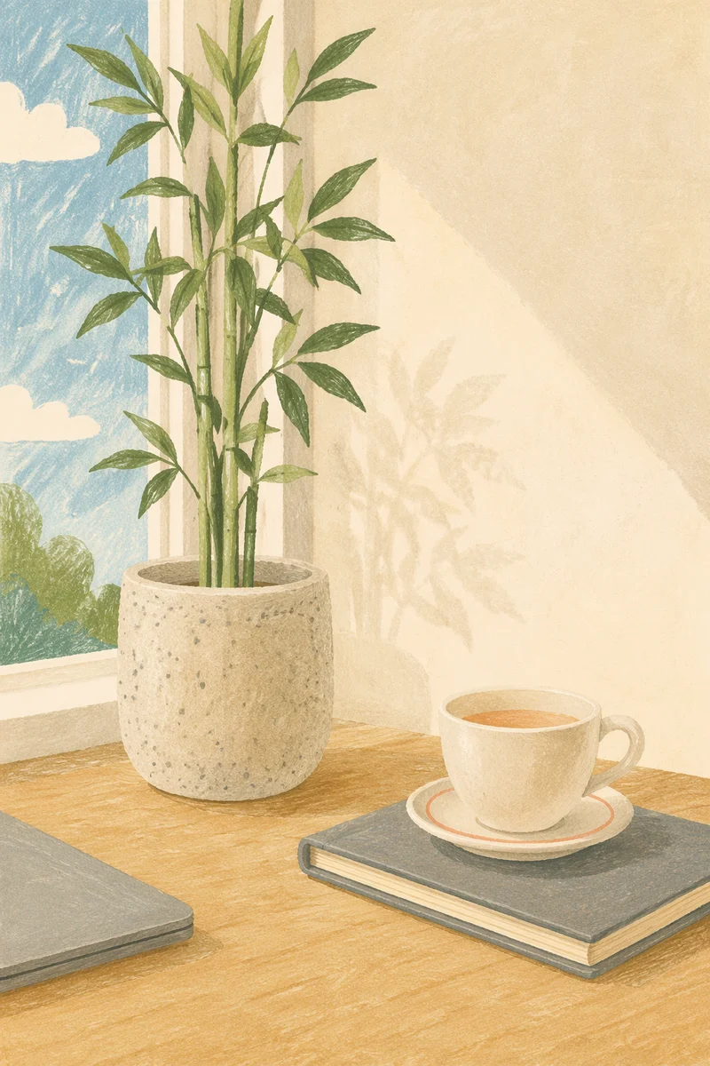 Zen Desk with Plant Journal and Tea