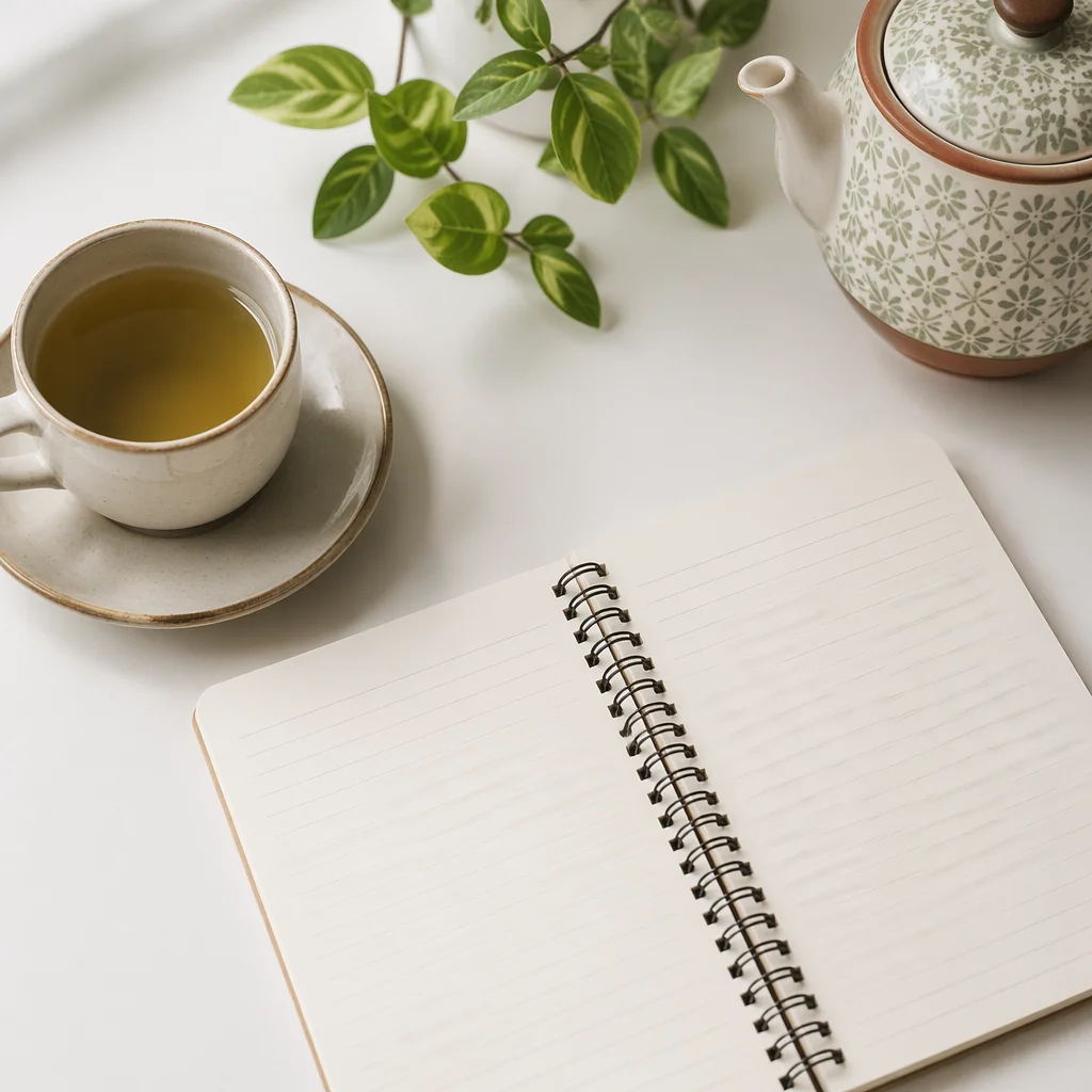 Minimal Zen Desk with Journal and Tea