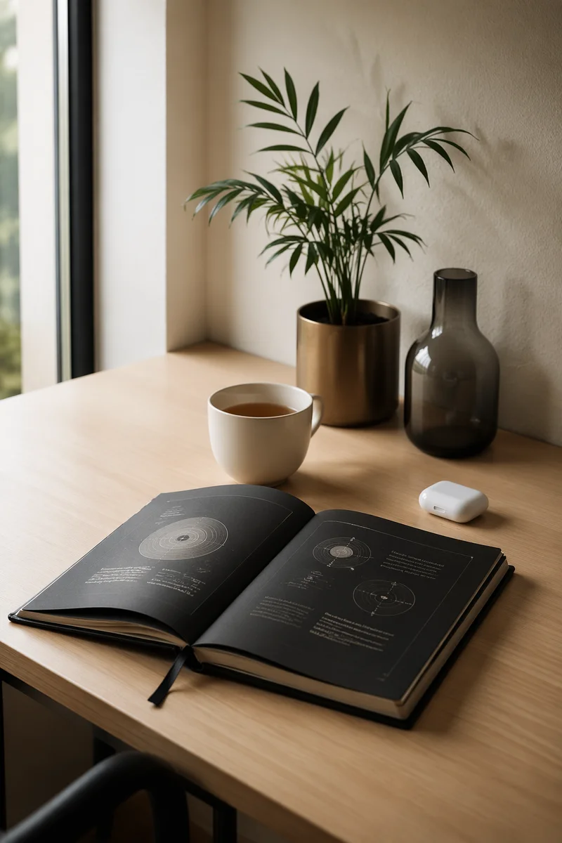 Minimal Zen Desk with Tea and Journal