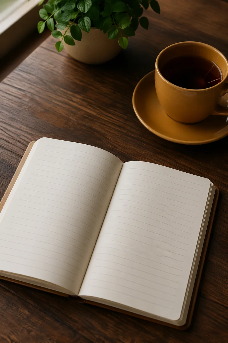 Minimal Zen Desk with Journal and Tea