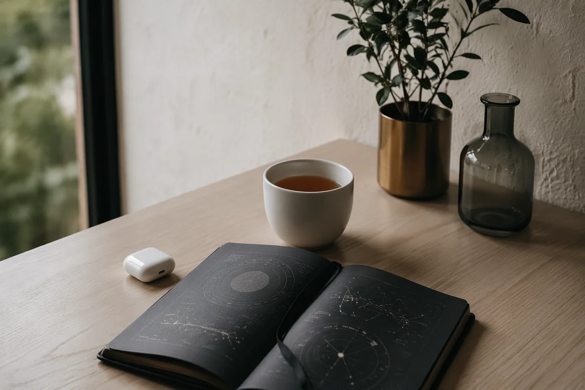Minimal Zen Desk with Journal and Tea