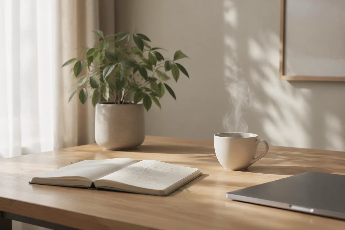 Minimalist Home Office Desk with Tea