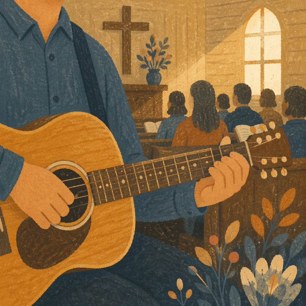 Acoustic Guitar Worship in Wooden Chapel