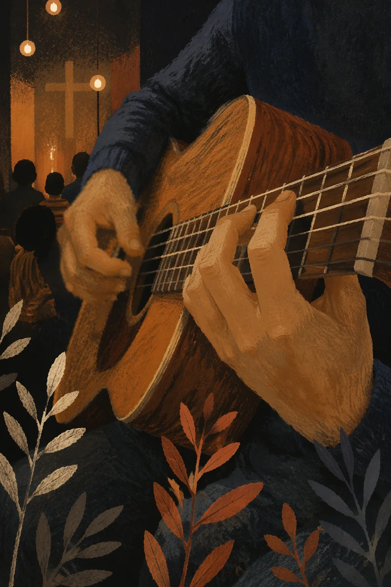 Acoustic Guitar Hands in Quiet Worship