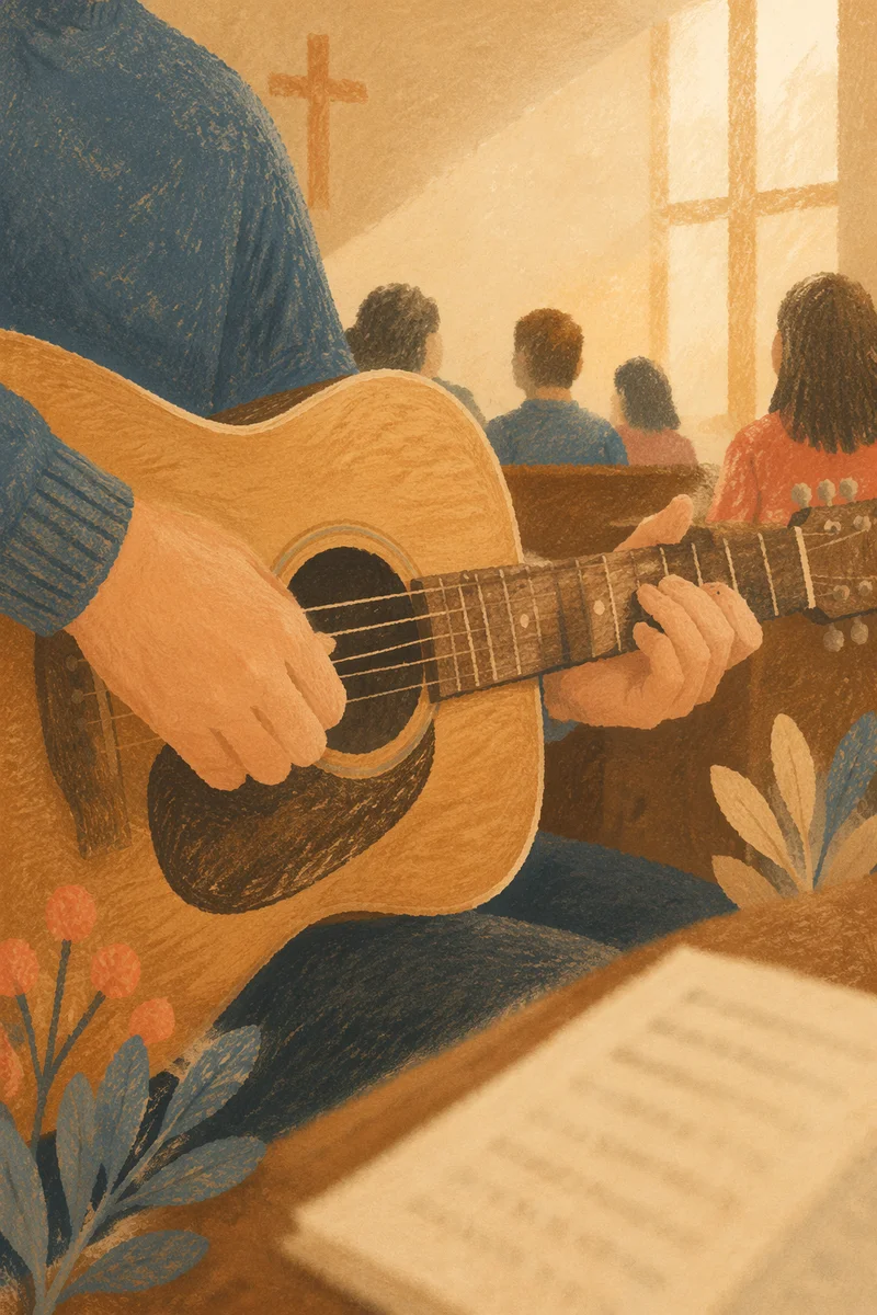 Close-Up Acoustic Guitar in Quiet Worship