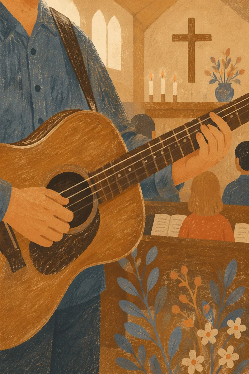 Acoustic Guitar Worship in Wooden Chapel