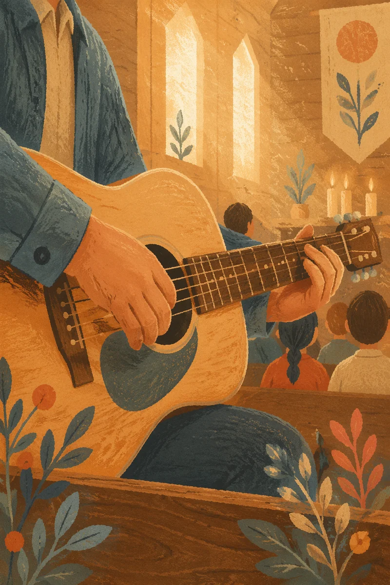 Acoustic Guitar Worship in Warm Chapel Light