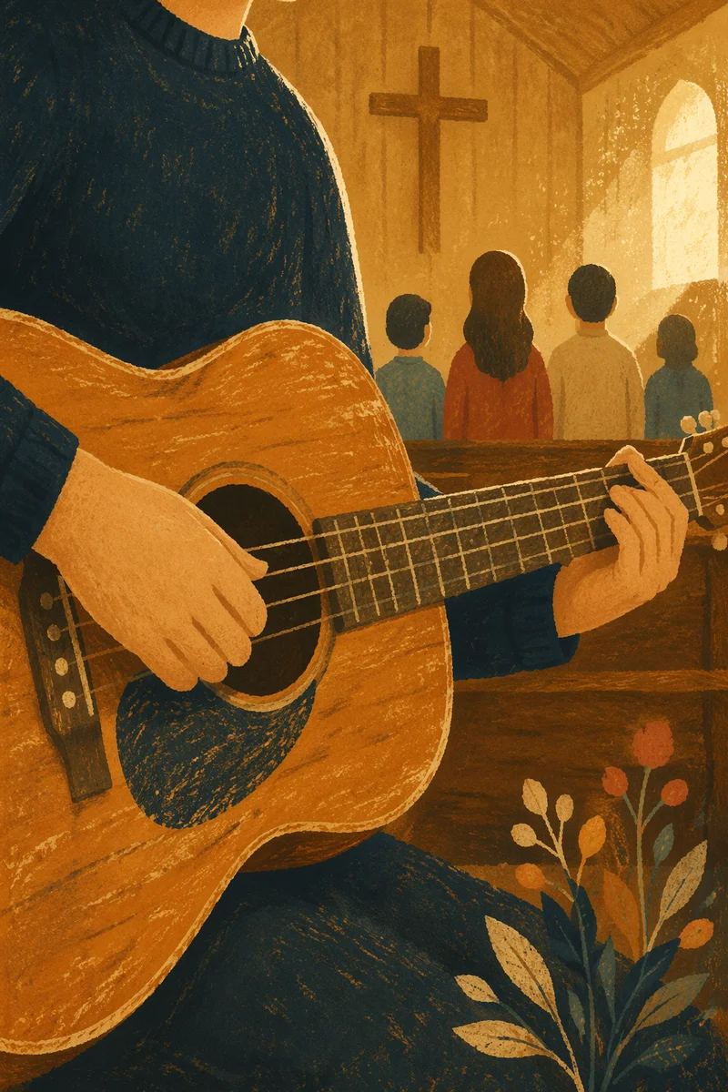 Intimate Acoustic Guitar Worship in Wooden Chapel