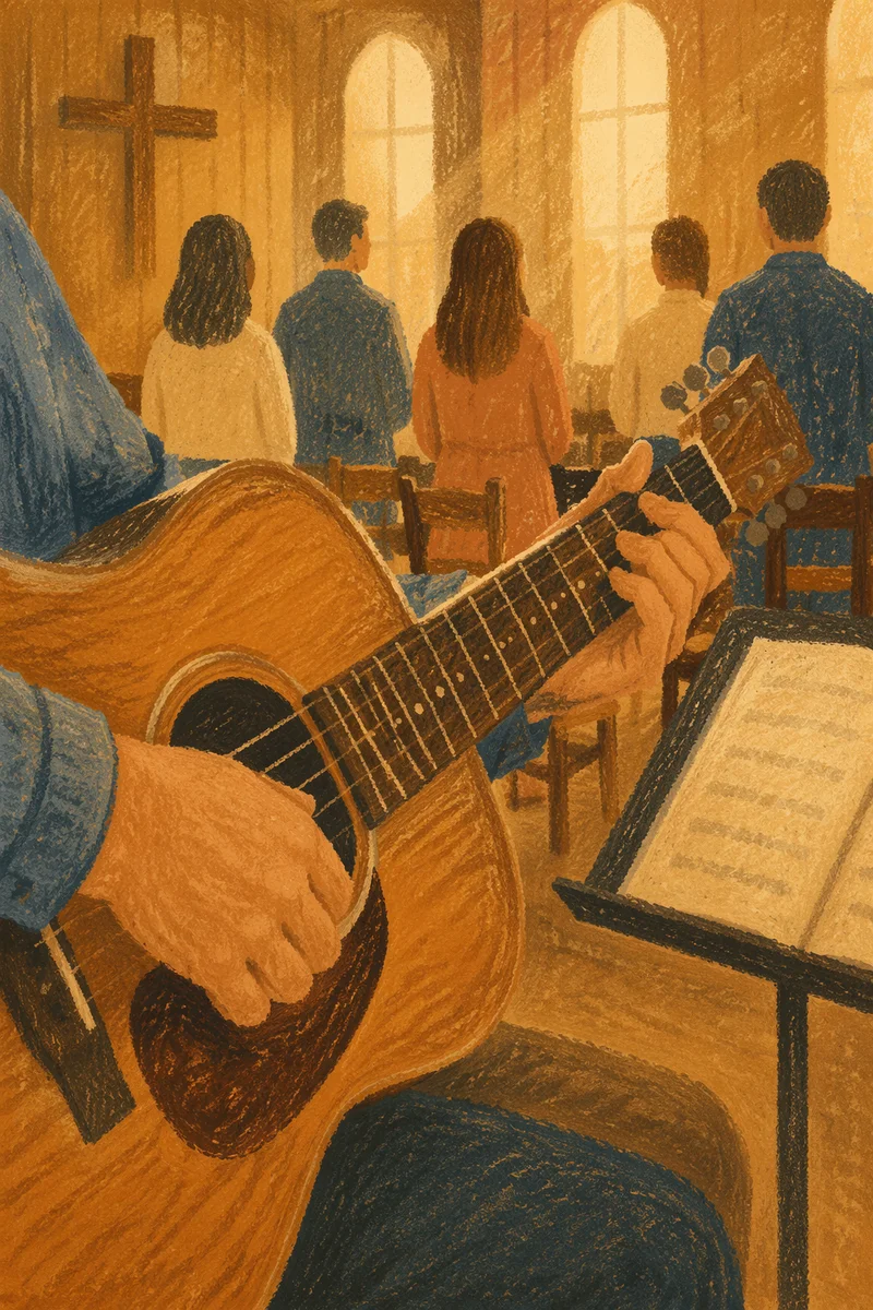 Acoustic Guitar Worship in Wooden Chapel