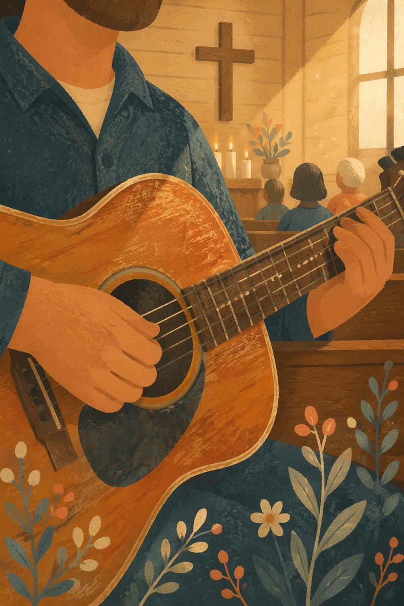 Intimate Acoustic Guitar Worship in Wooden Chapel