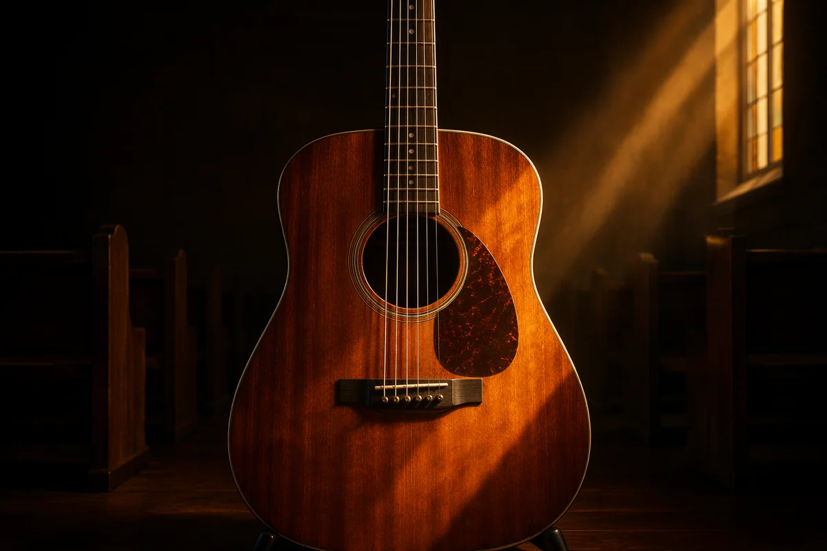 Acoustic Guitar Worship Close Up in Chapel