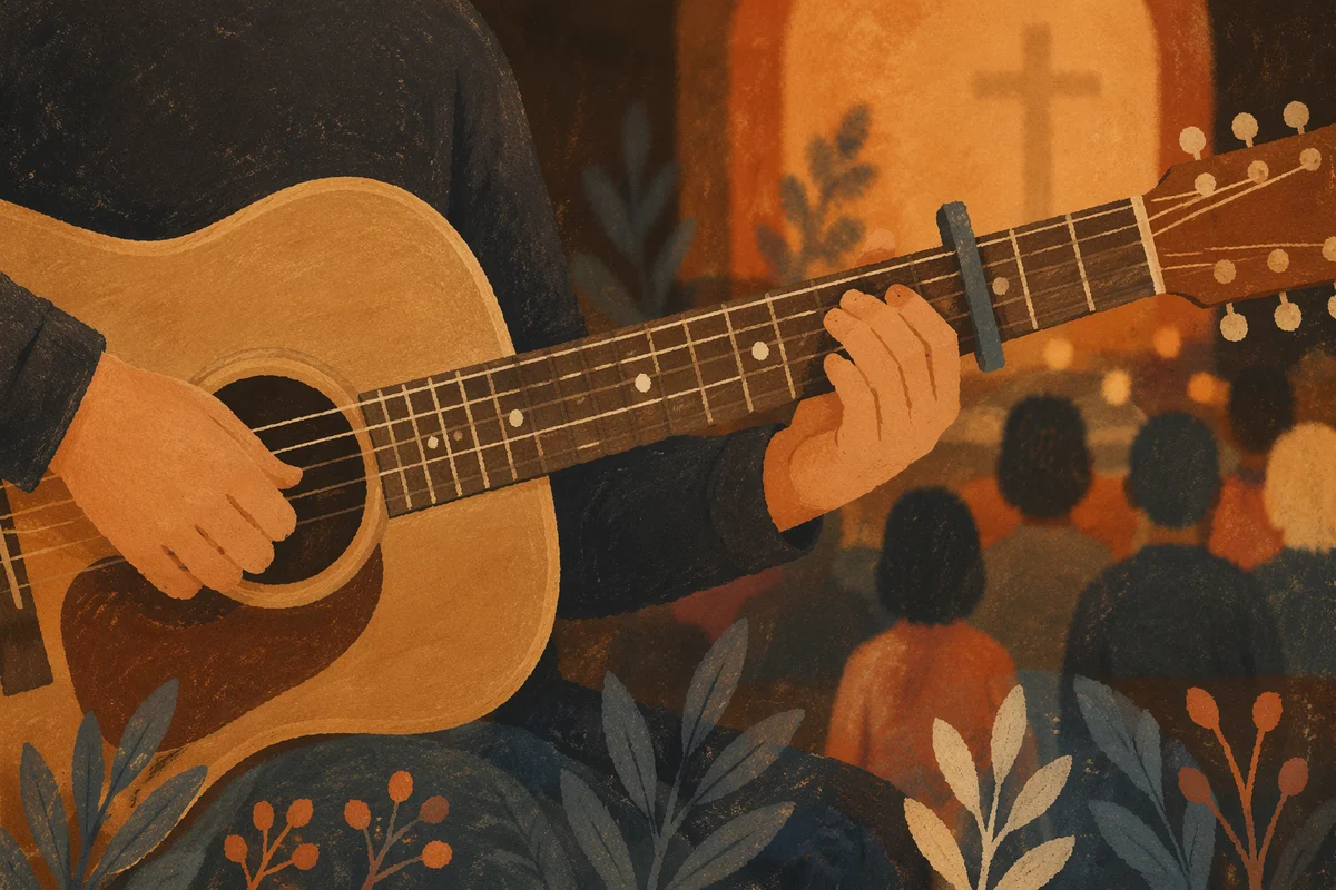 Close-Up Acoustic Guitar in Worship