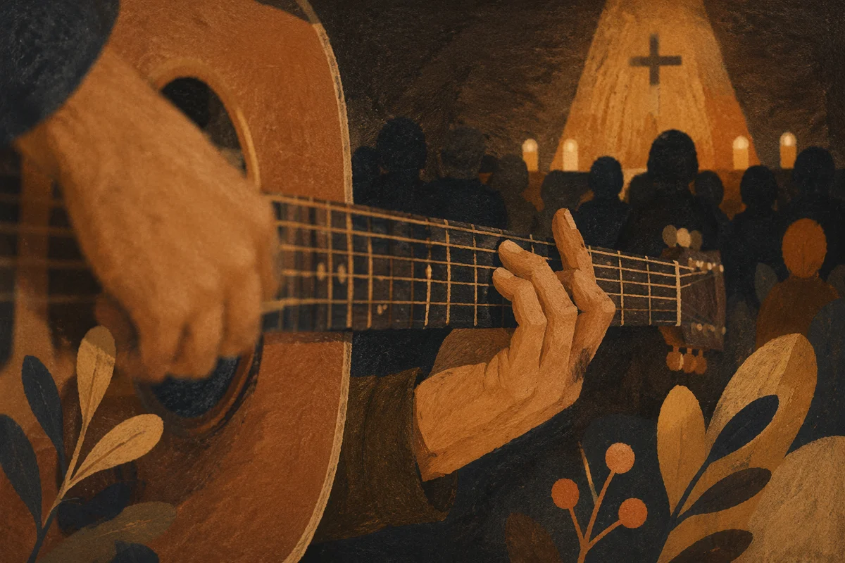 Close-Up Acoustic Guitar Worship Moment