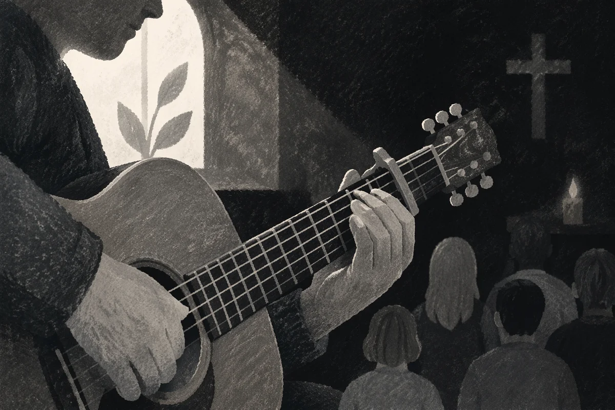 Close-Up Acoustic Guitar in Quiet Worship