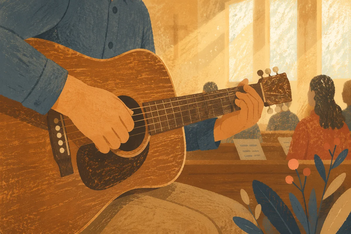 Close-Up Acoustic Guitar in Quiet Worship
