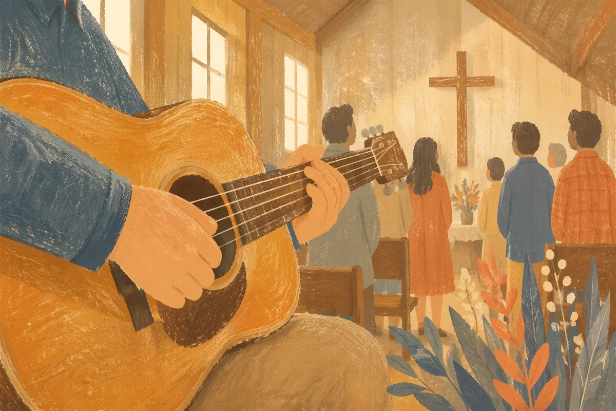 Acoustic Guitar Worship in Wooden Chapel