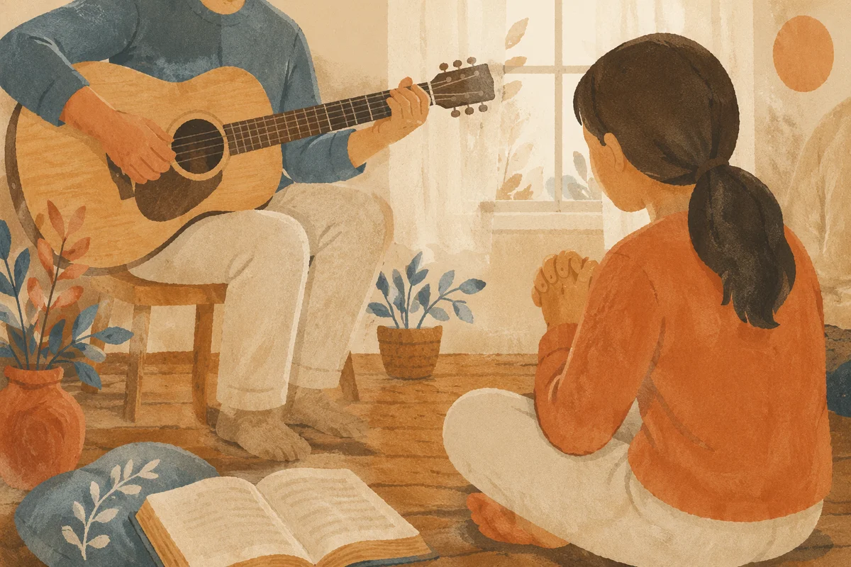 Acoustic Guitar Prayer Gathering Close Up