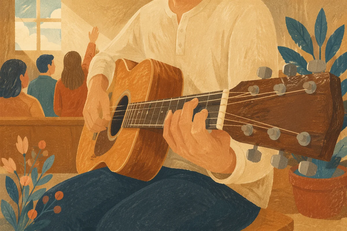 Acoustic Guitar Close-Up in Quiet Worship