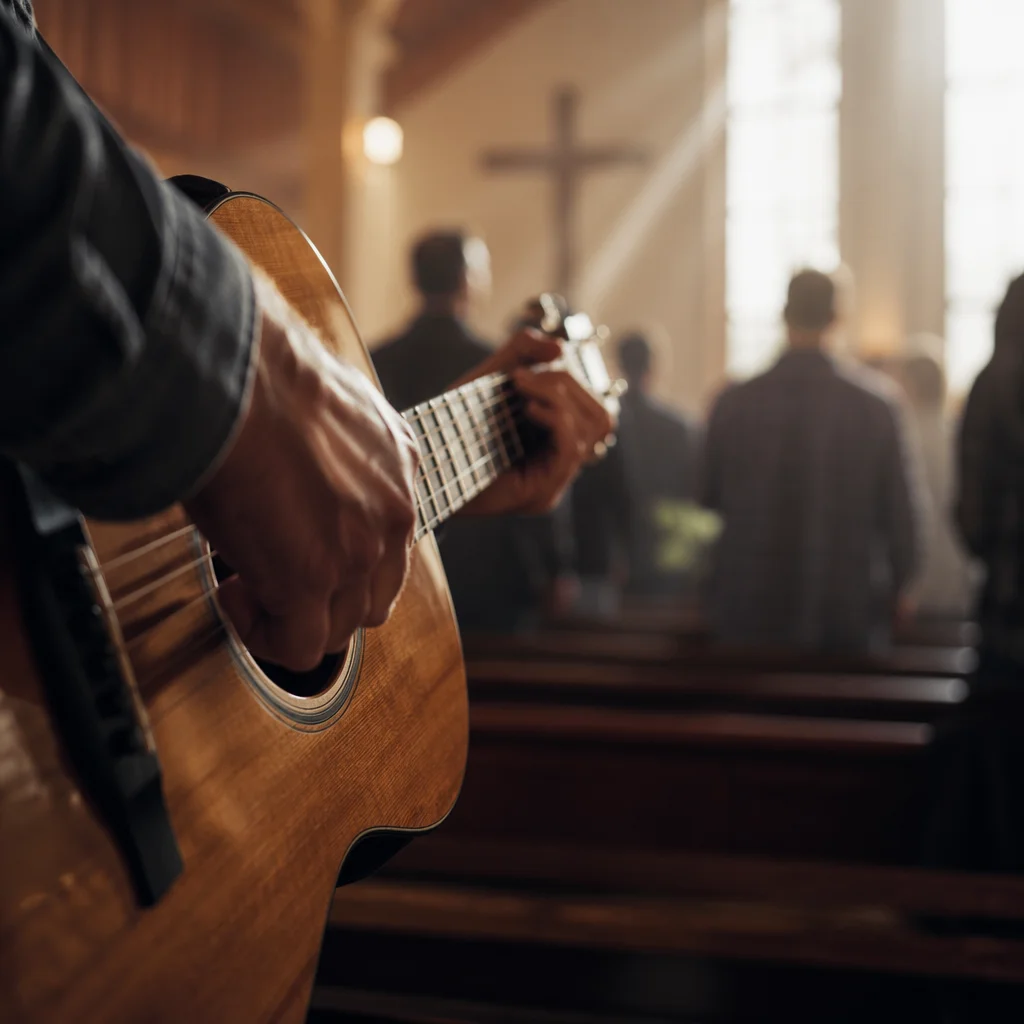 Acoustic Guitar Worship in Wooden Chapel