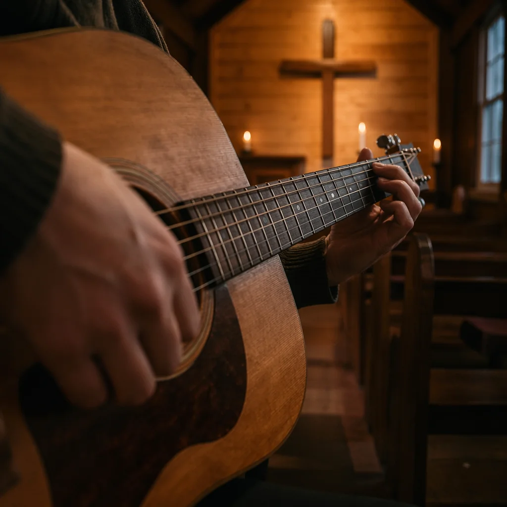 Intimate Acoustic Guitar Worship in Wooden Chapel