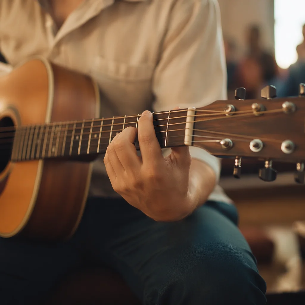 Close-Up Acoustic Guitar Worship Moment
