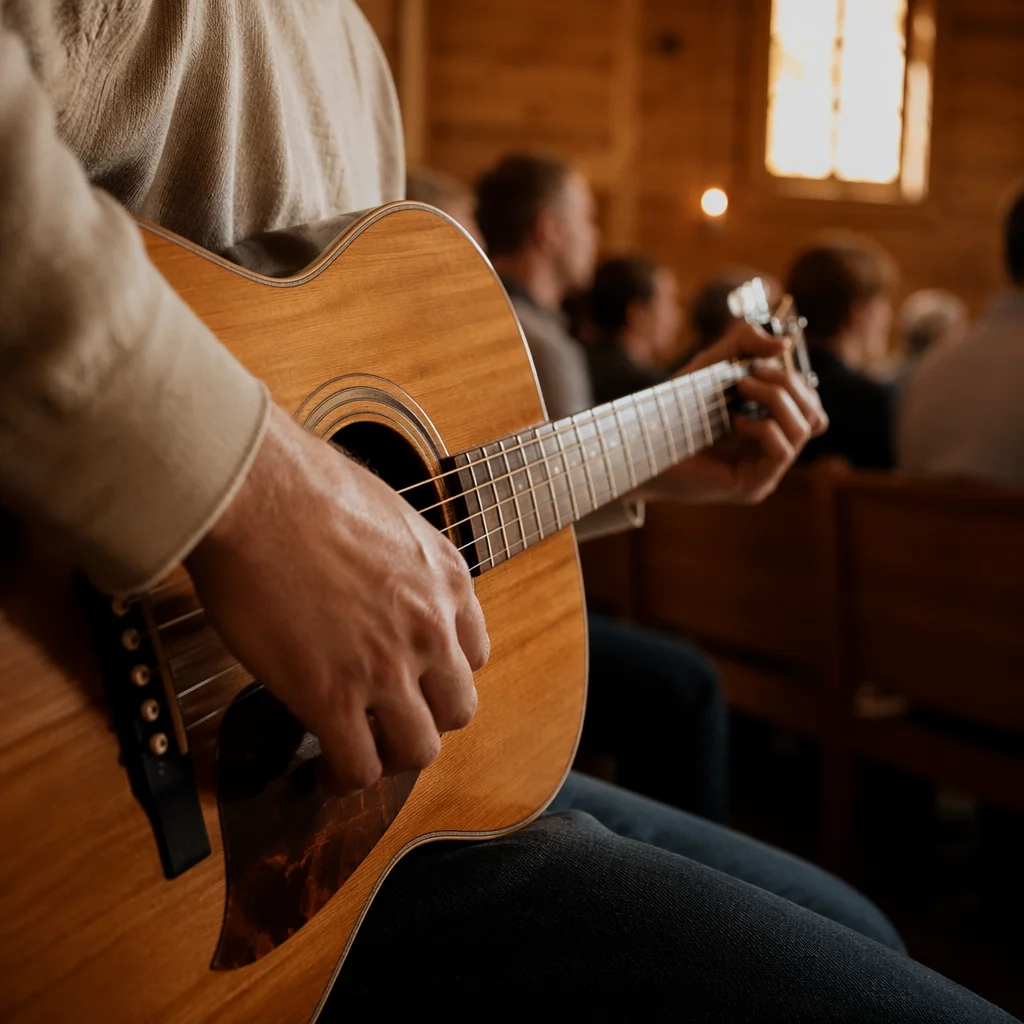 Acoustic Guitar Worship in Warm Chapel