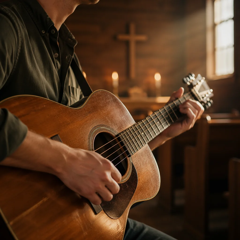 Acoustic Guitar Worship in Wooden Chapel