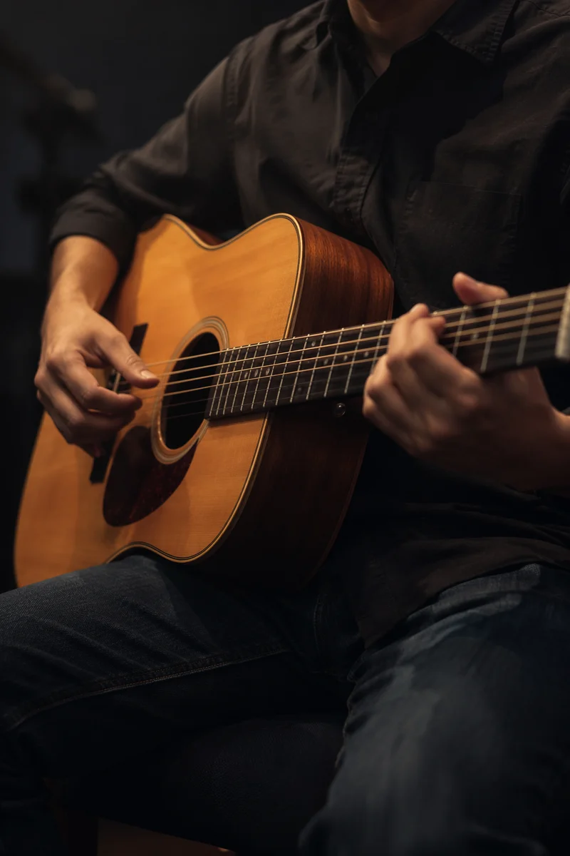 Acoustic Guitar Worship Close Up on Stage