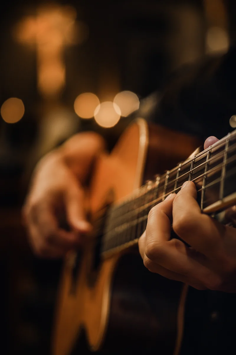Intimate Acoustic Guitar Worship Close-Up
