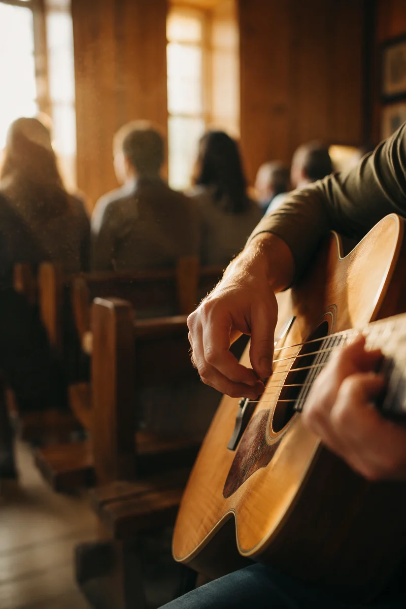 Acoustic Guitar Worship in Wooden Chapel