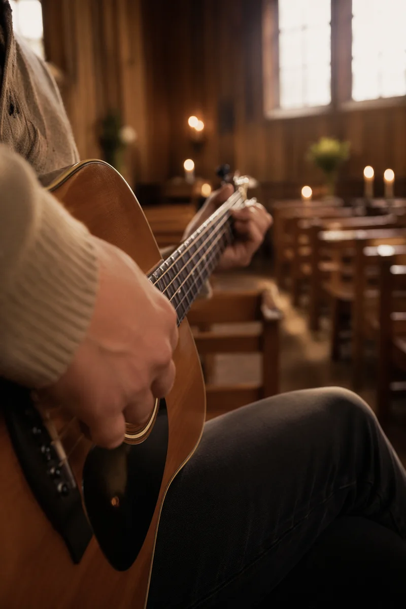 Acoustic Guitar Worship in Warm Chapel Light