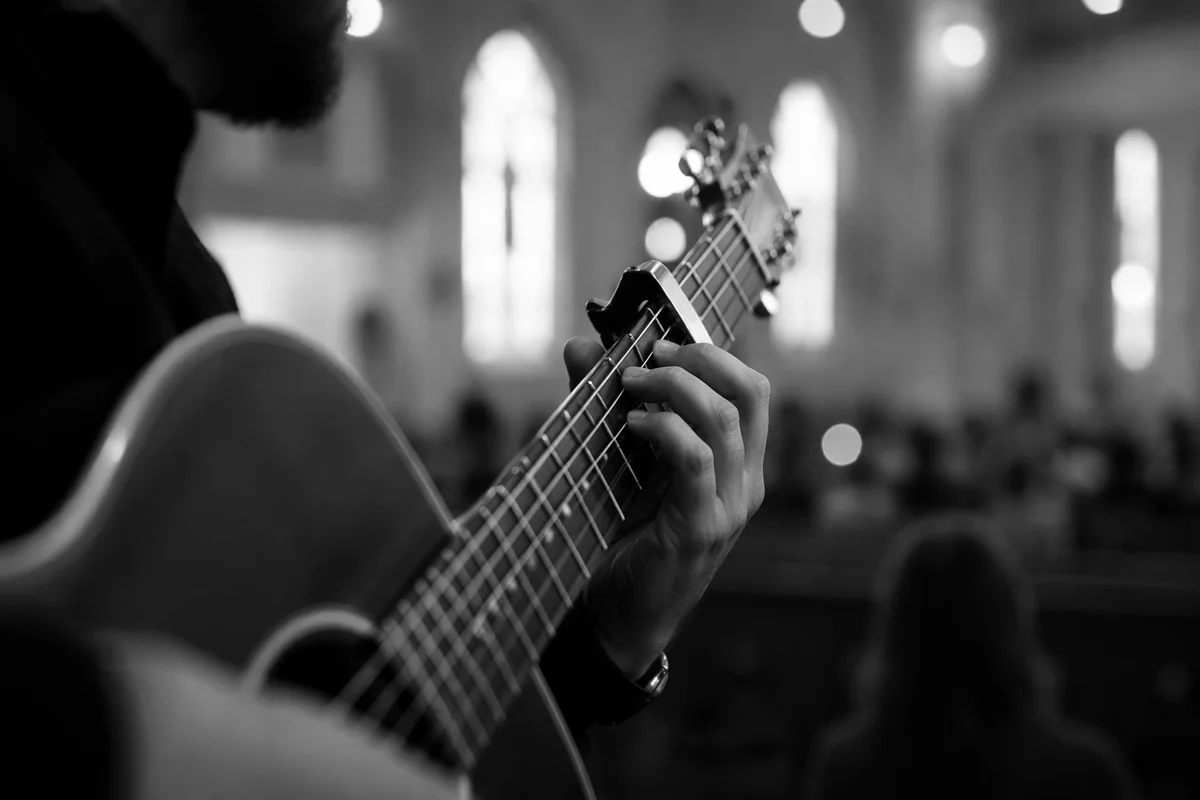 Acoustic Guitar Close Up During Worship