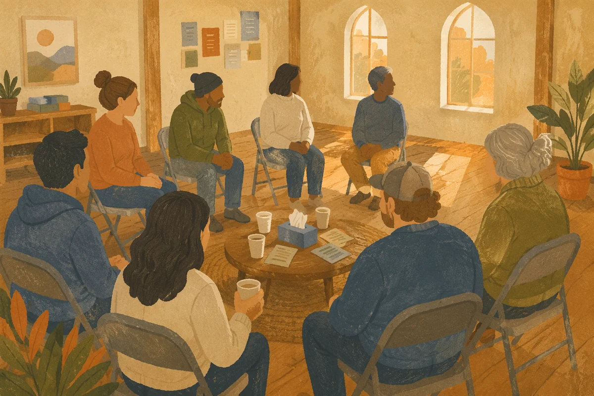 Church Recovery Support Circle in Warm Light