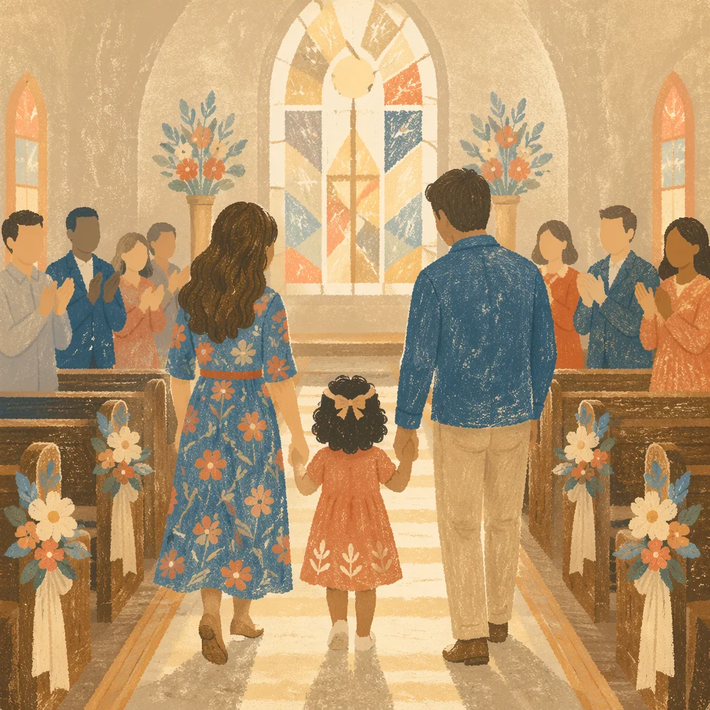 Family Walking After Adoption Celebration Service