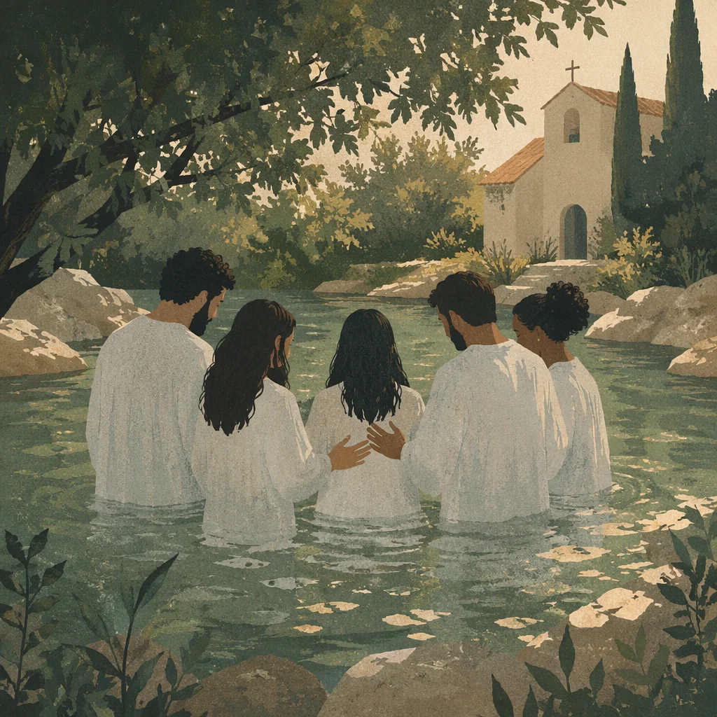 Peaceful Adult Baptism in Outdoor Church Pool