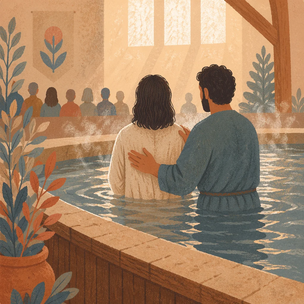 Adult Baptism in Warm Church Light