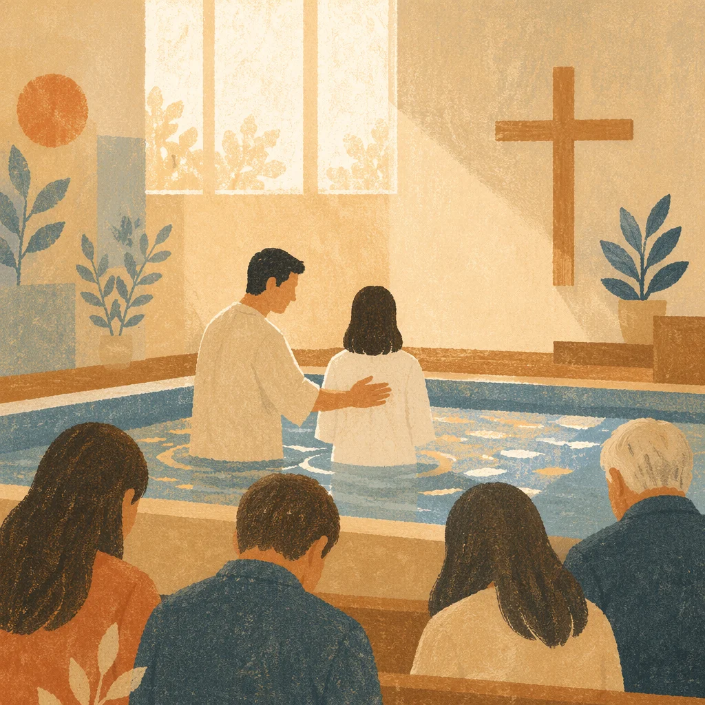 Adult Baptism in Warm Church Sanctuary