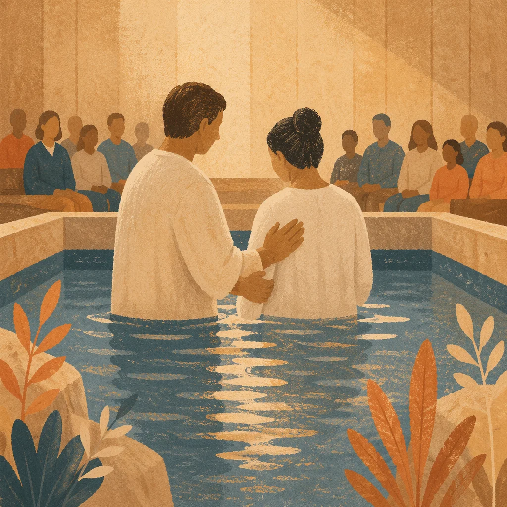 Reverent Adult Baptism in Church Baptistry