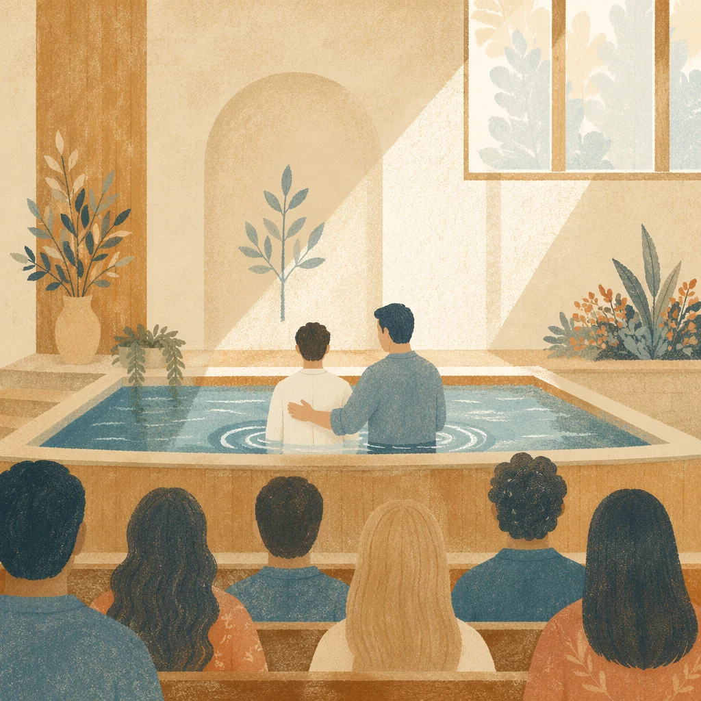 Adult Baptism in Warm Church Sanctuary
