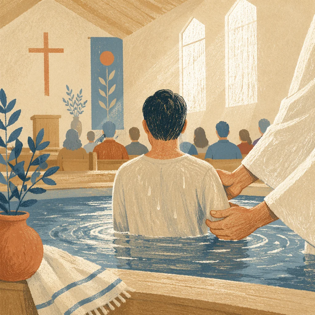 Adult Baptism in a Modest Church Sanctuary