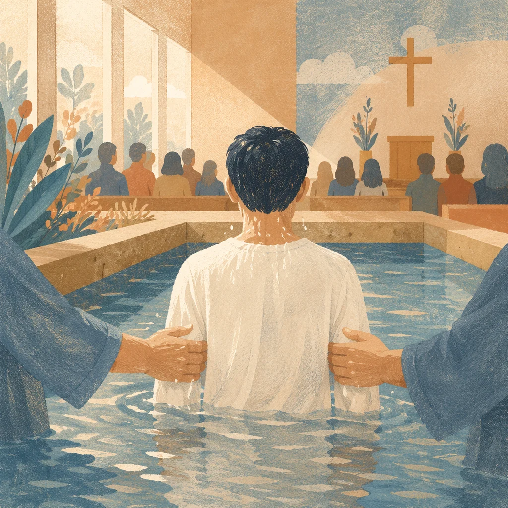 Adult Baptism in Quiet Church Sanctuary
