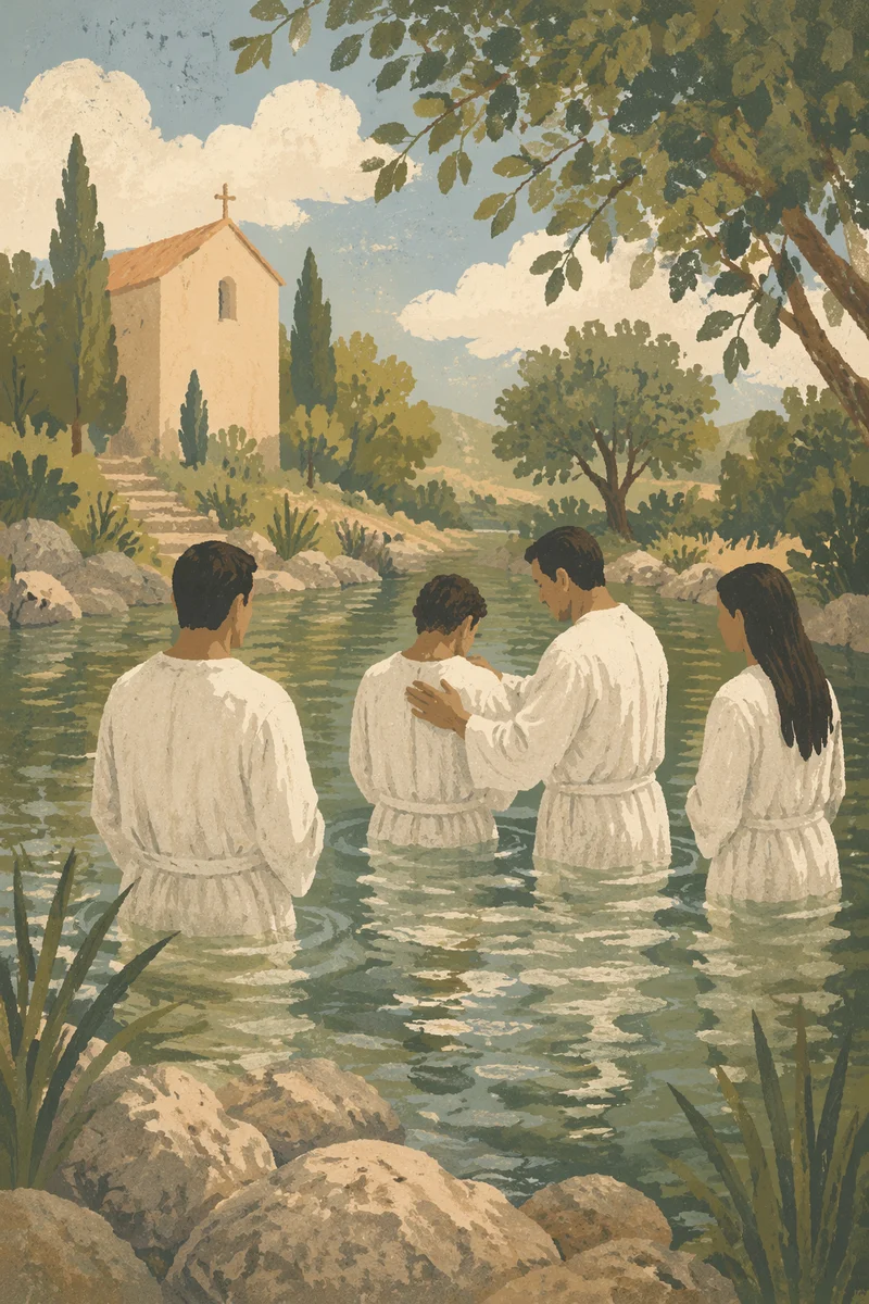 Outdoor Adult Baptism in Peaceful Church Pool