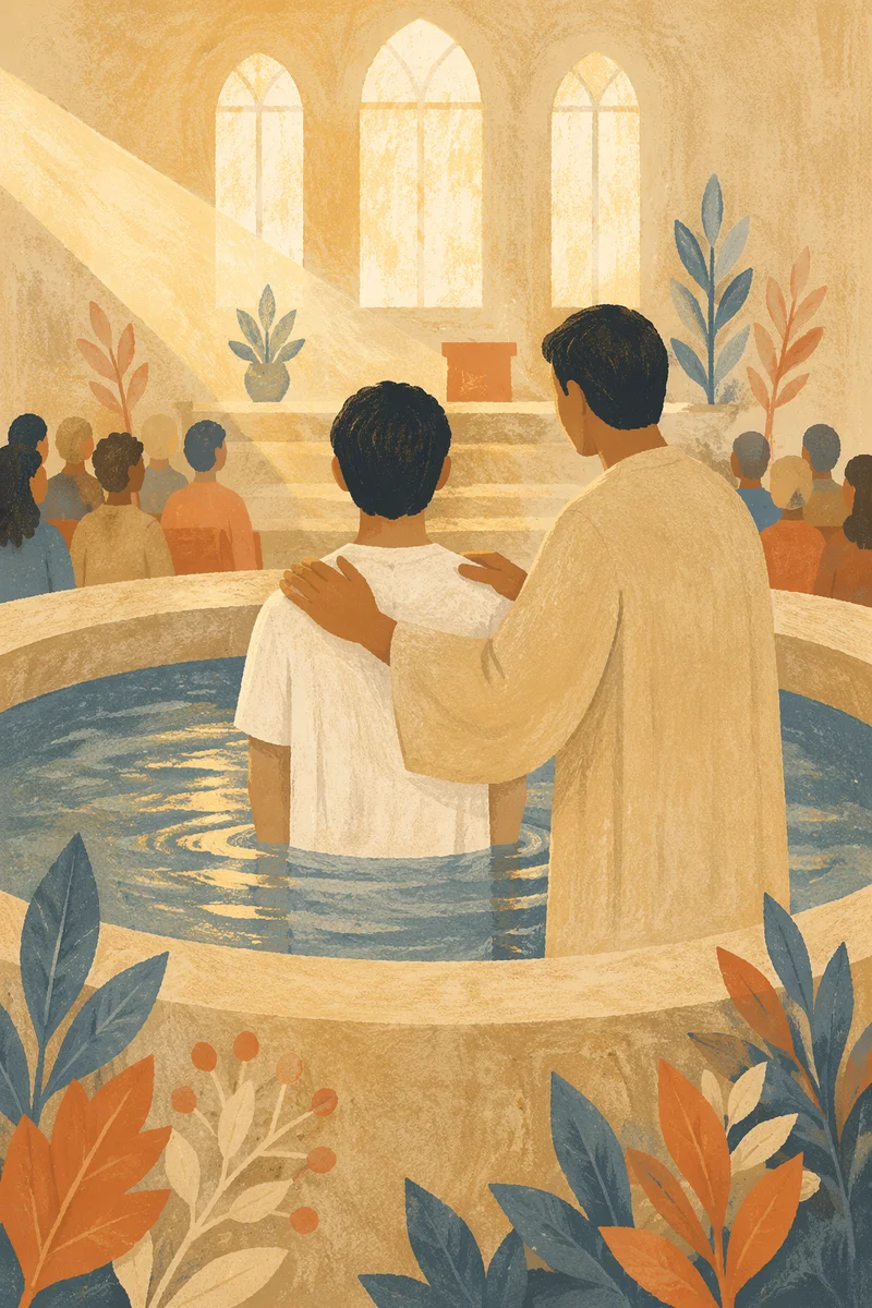 Adult Baptism in Warm Church Sanctuary