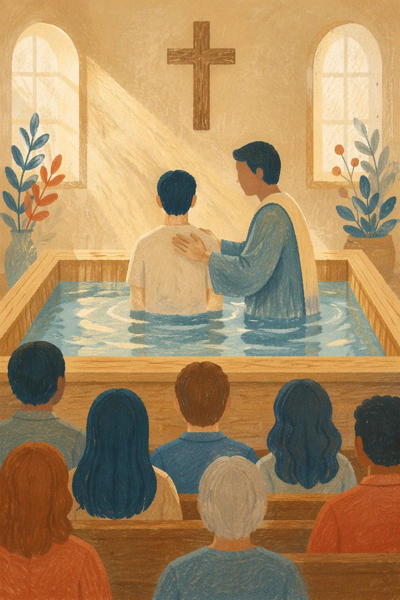 Adult Baptism in Warm Church Light